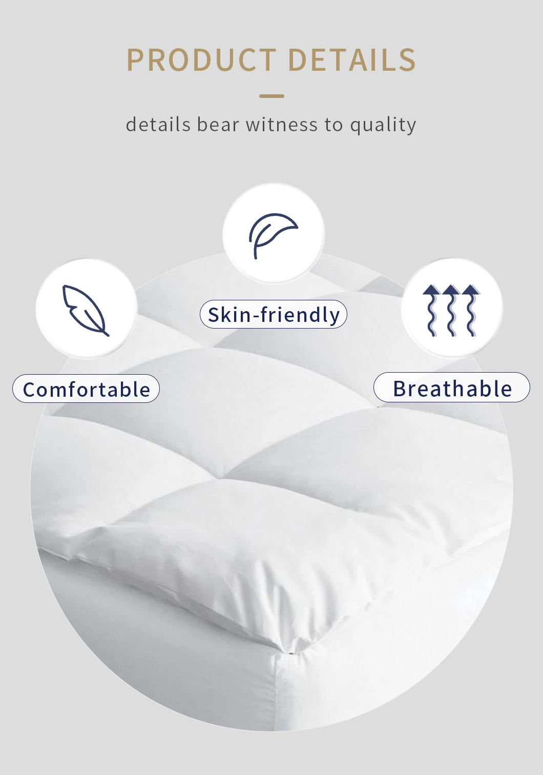 Cotton Fabric Down Alternative Filling Breathable Comfortable Topper Mattress Pad for Home Hotel Use